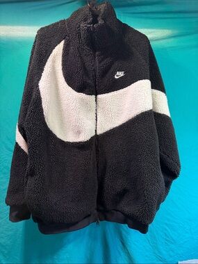 Nike Black & White Teddy Sherpa Full-Zip Jacket